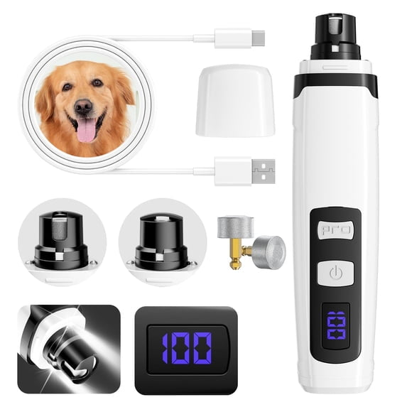 BEBANG LED Dog Nail Grinder — Quiet Electric Pet Nail File, USB Rechargeable