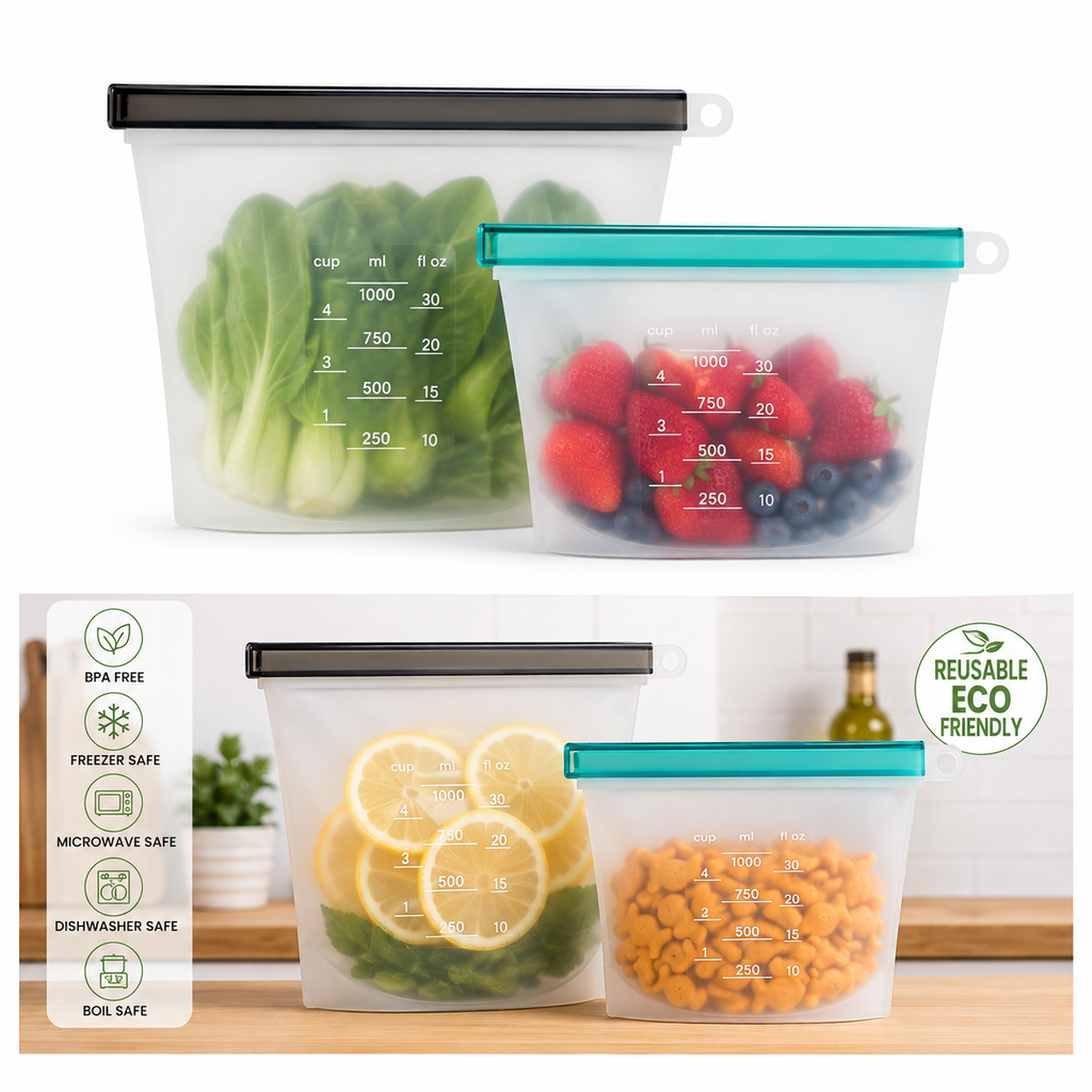 Reusable Silicone Food Storage Bag Set