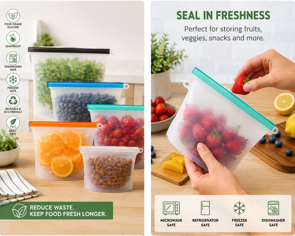 Reusable Silicone Food Storage Bag Set