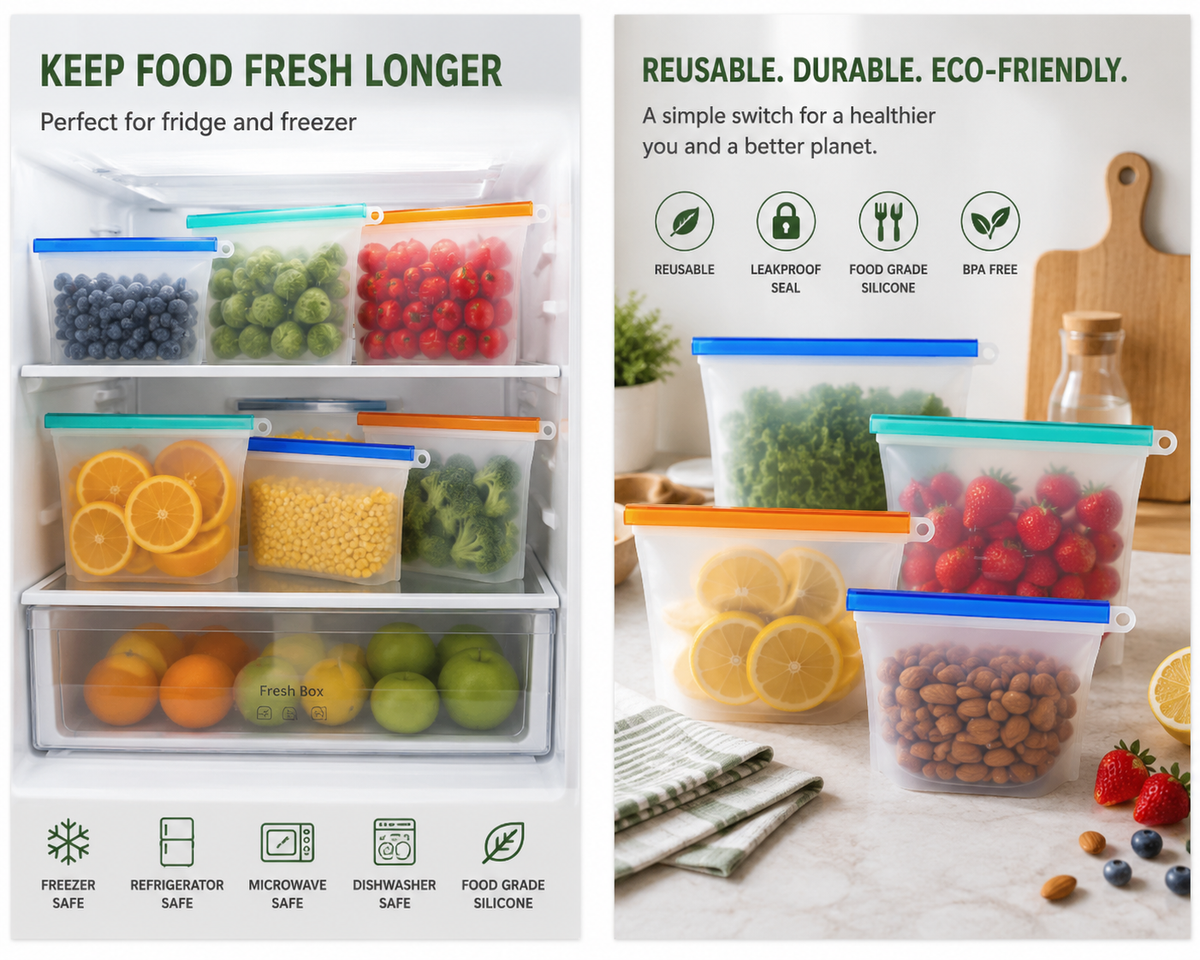Reusable Silicone Food Storage Bag Set